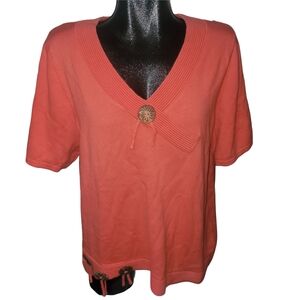 Claire France Women's Orange V-Neck Knit Short Sleeve Top 2X